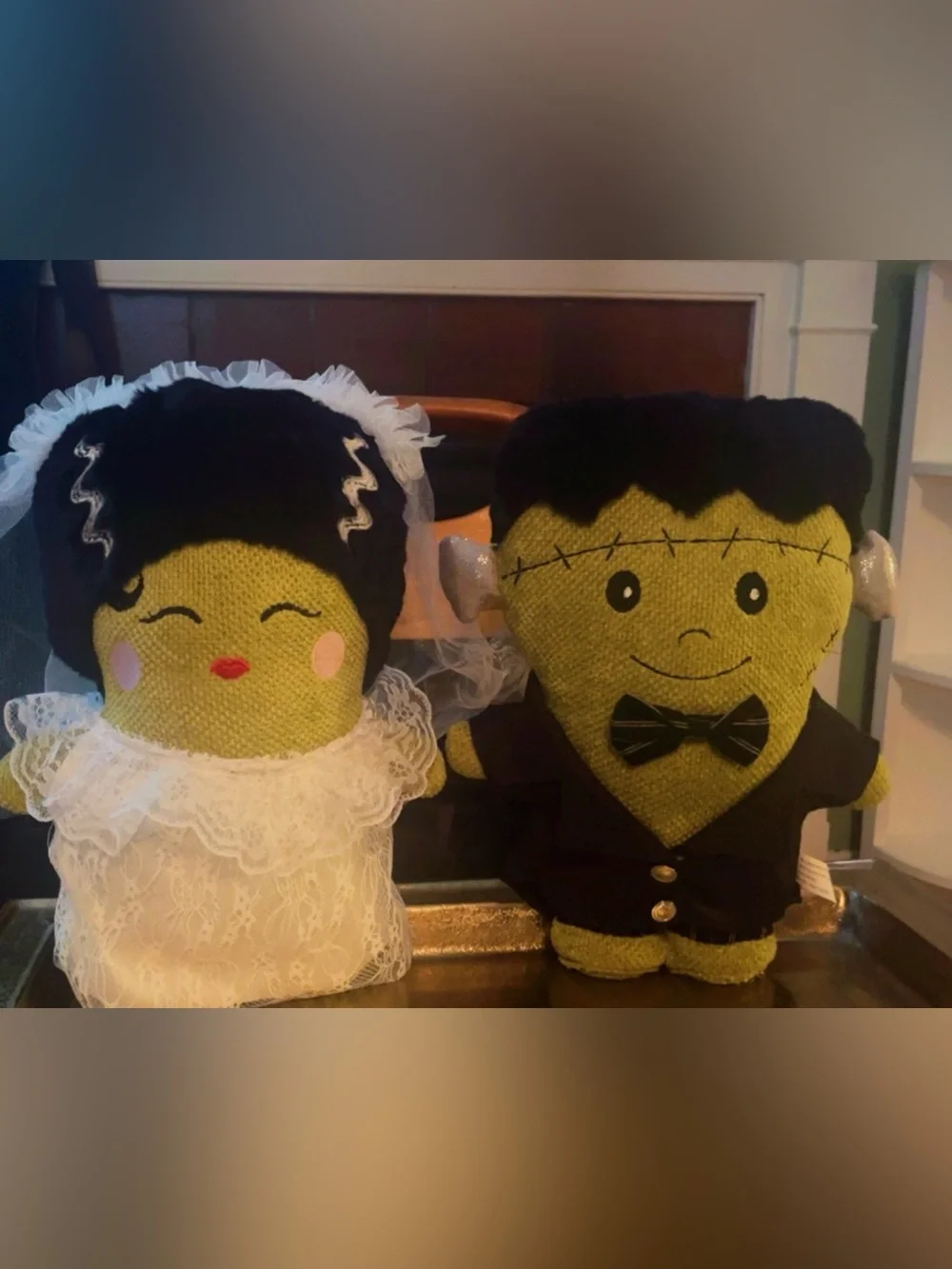 13 in”tallPlush Frankenstein and Bride Halloween Costume Dolls